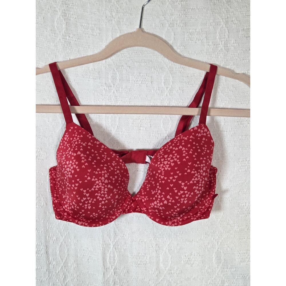 Victoria's Secret Red & Pink Hearts Demi Bra Valentines Cute Novelty Print 34D‎